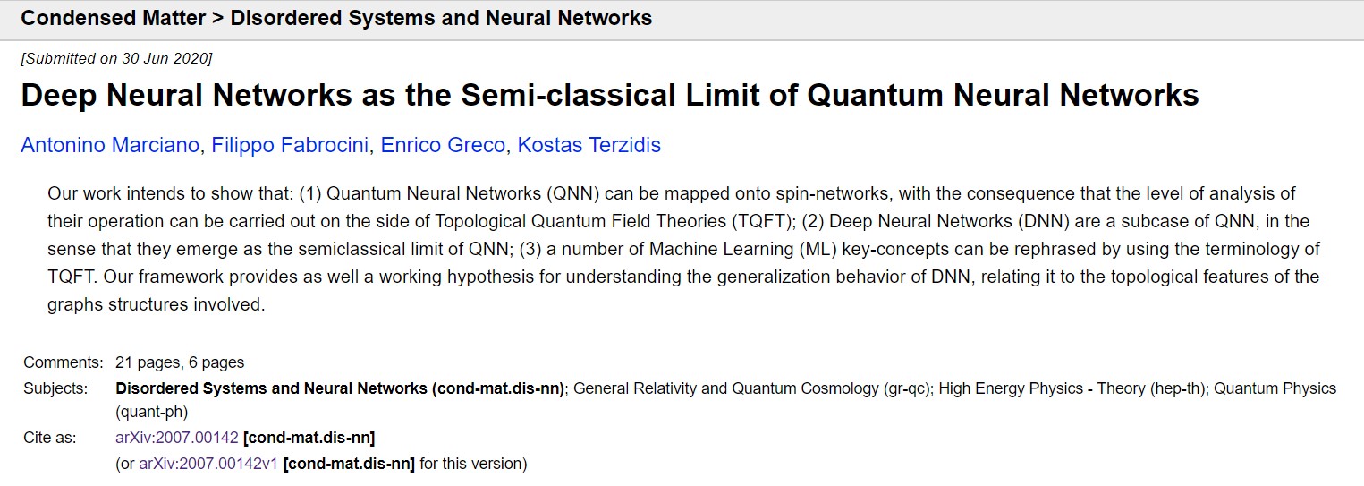 Deep Neural Networks as the Semi-classical Limit of Quantum Neural ...